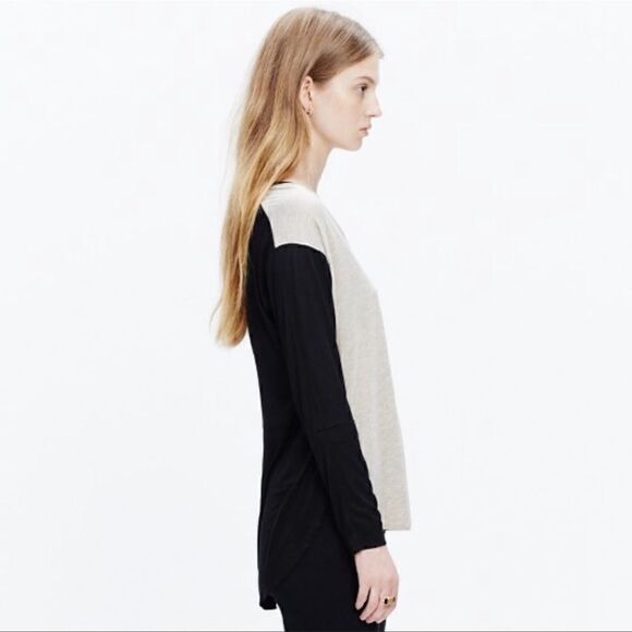 Madewell Womens Gray & Black Anthem Tee in Color Block Long Sleeve Size XS - Picture 2 of 10